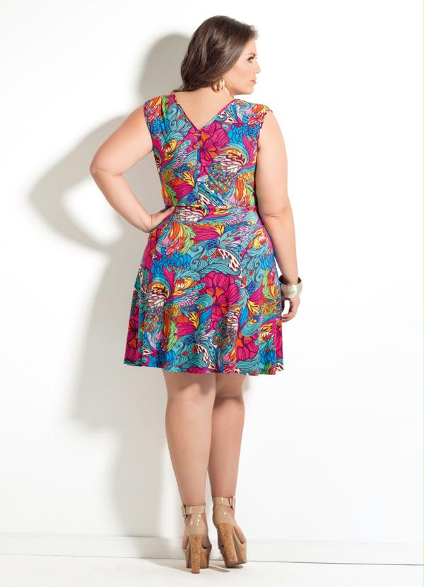 Quintess - Vestido Decote V Quintess Folhagens Plus Size 4