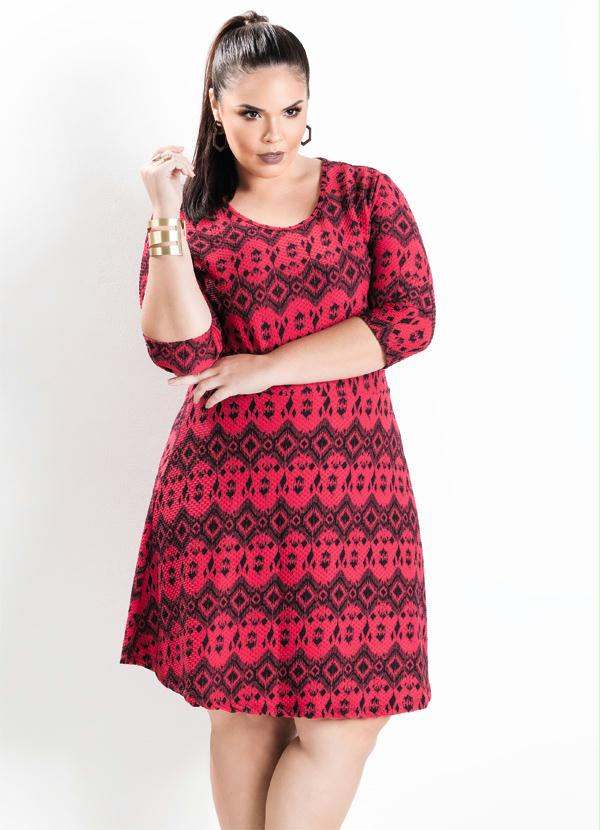 Marguerite Vestido Evasê Manga 3/4 Étnico Plus Size