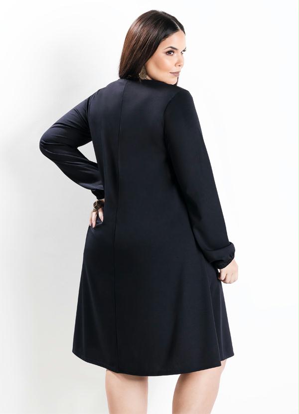 Marguerite - Vestido Evasê Manga Longa Marinho Plus Size 2