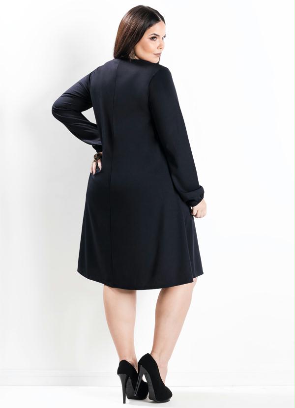 Marguerite - Vestido Evasê Manga Longa Marinho Plus Size 4