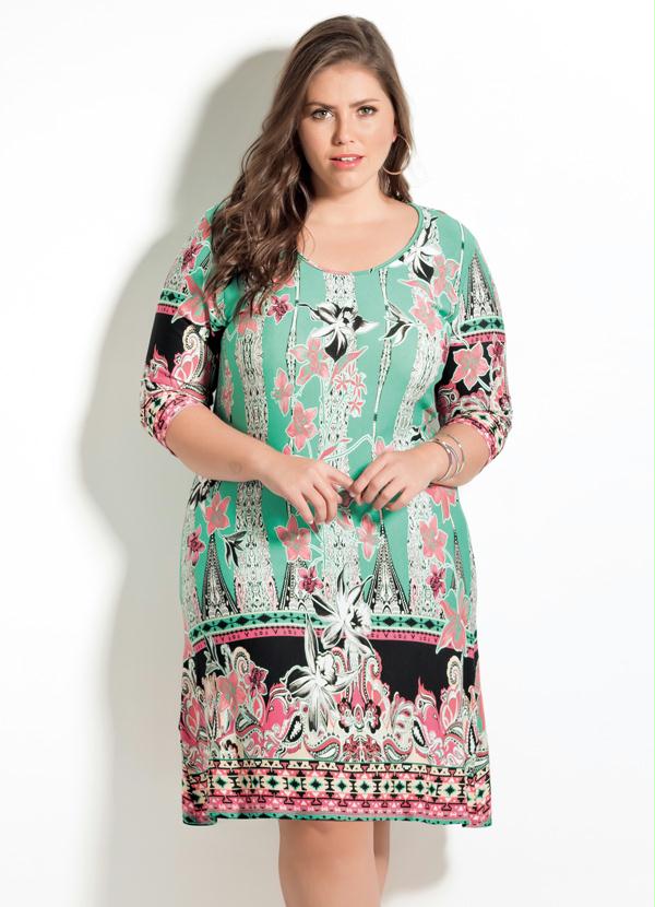 Quintess - Vestido Fluído Quintess Estampado Plus Size