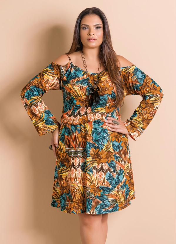 Marguerite - Vestido Ombro Vazado Mix de Estampas Plus Size 2