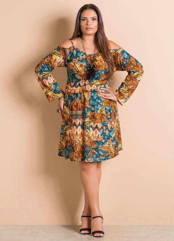 Marguerite - Vestido Ombro Vazado Mix de Estampas Plus Size 5