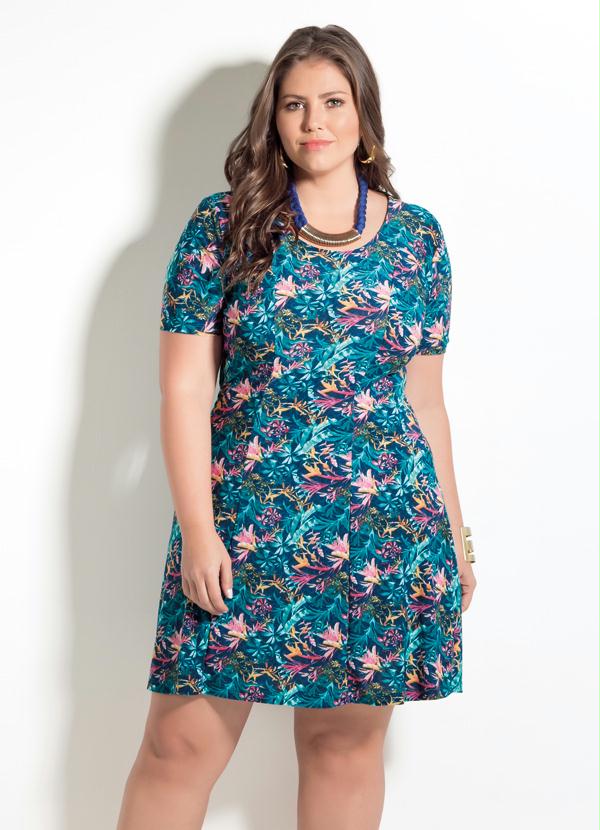 Quintess - Vestido Quintess Estampa de Folhagens Plus Size