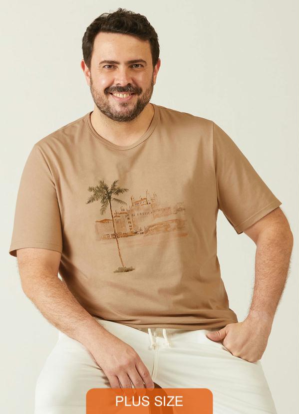 Malwee Plus - Camiseta Marrom Masculina Paisagem