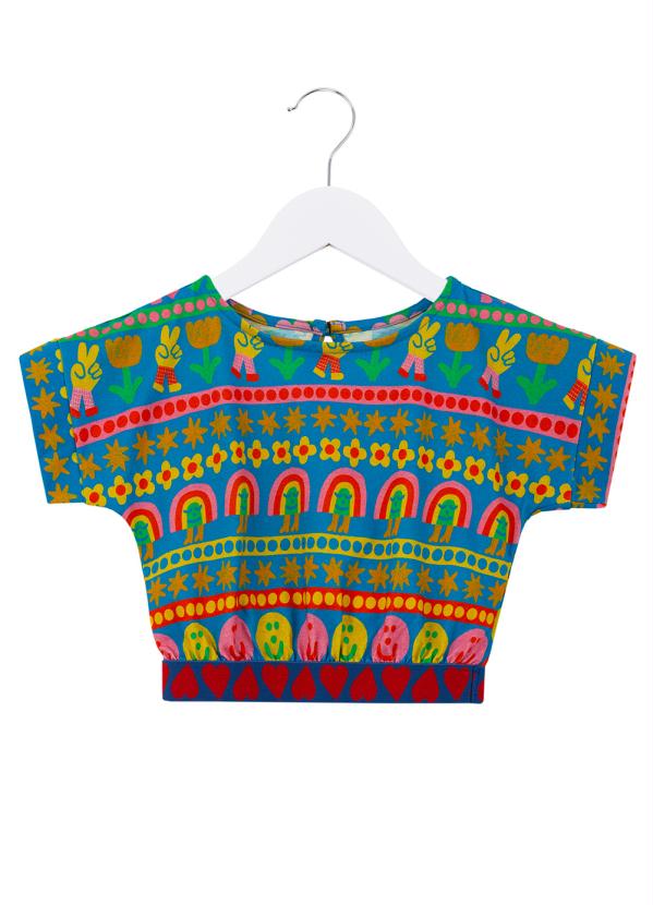 Fábula - Blusa de Malha Estampa Sorria Azul