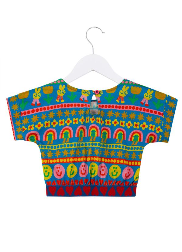 Fábula - Blusa de Malha Estampa Sorria Azul 2