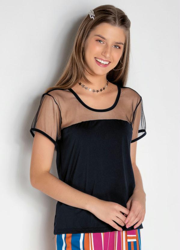 Outlet - Blusa Juvenil com Detalhe de Tule Preta