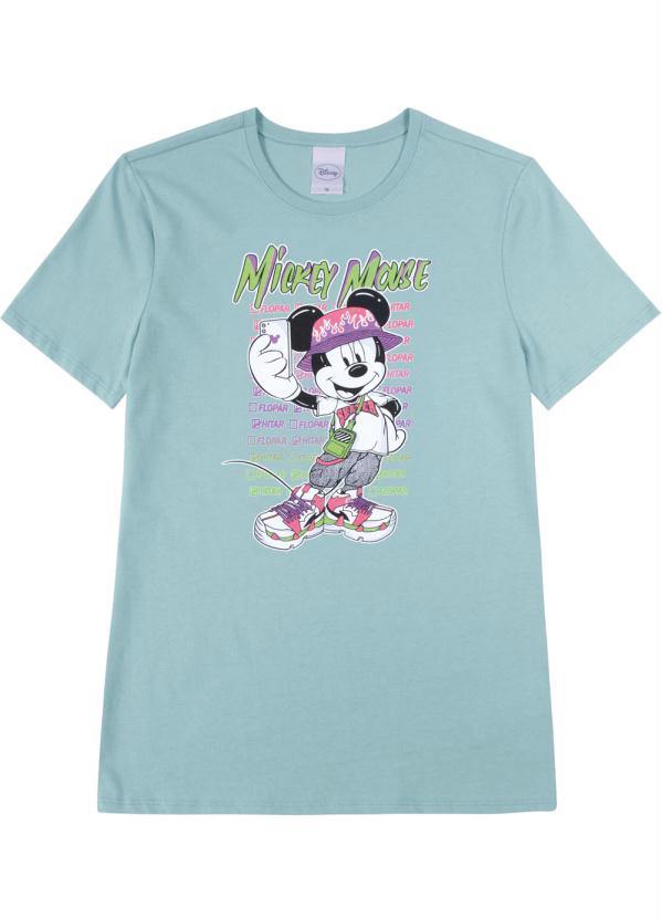 Blusa com Decote V e Estampa Mini Print Verde - Disney