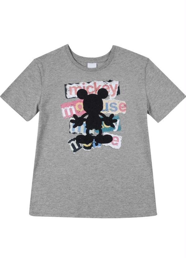 Blusa Manga Curta Meia Malha Cinza - Disney by Cativa