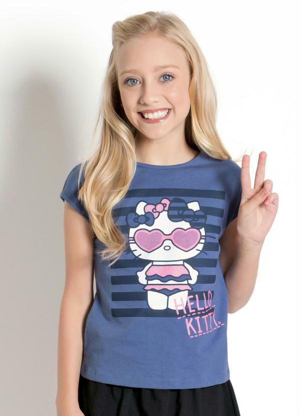 Hello Kitty - Blusa Marinho com Estampa Hello Kitty