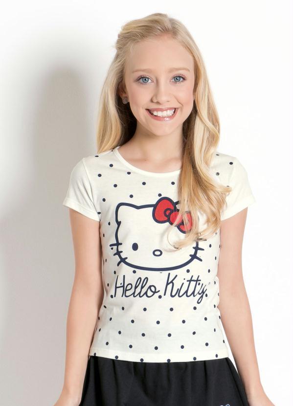 Hello Kitty - Blusa Off White Hello Kitty Manga Curta
