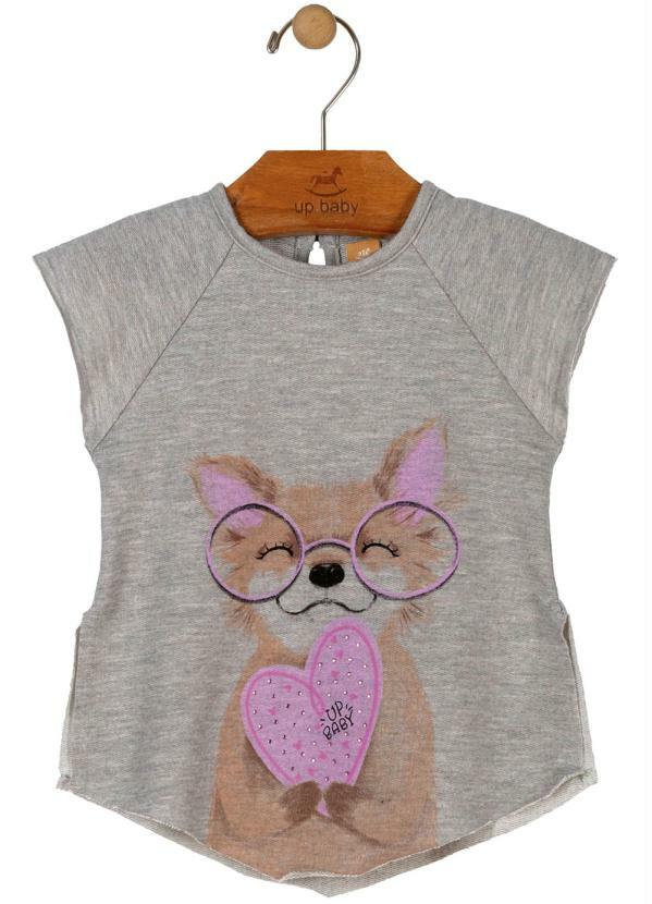 Up Baby - Blusa Raposa Manga Curta Cinza