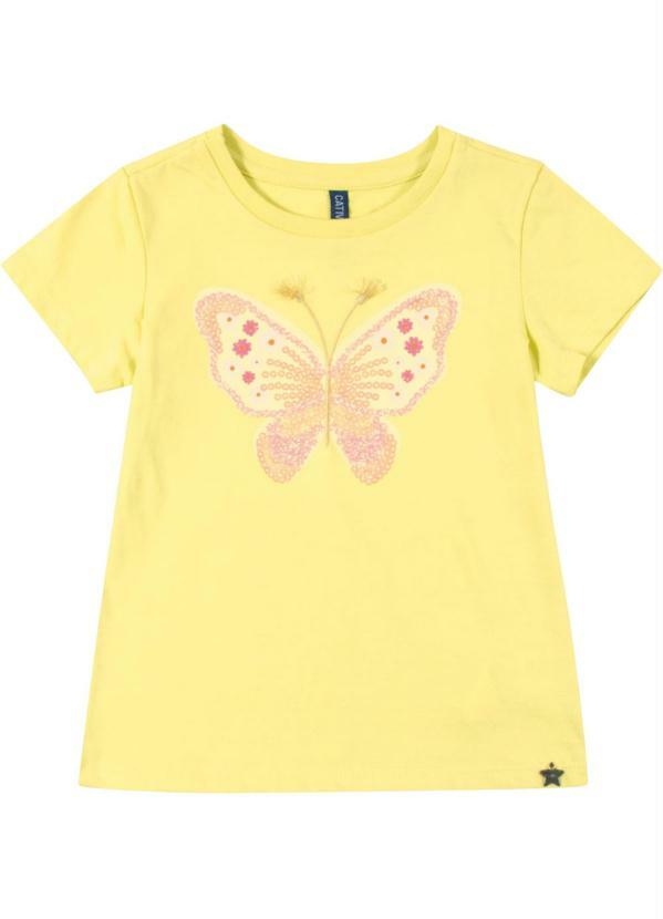 Cativa Kids - T-Shirt Estamada com Lantejoulas Amarelo