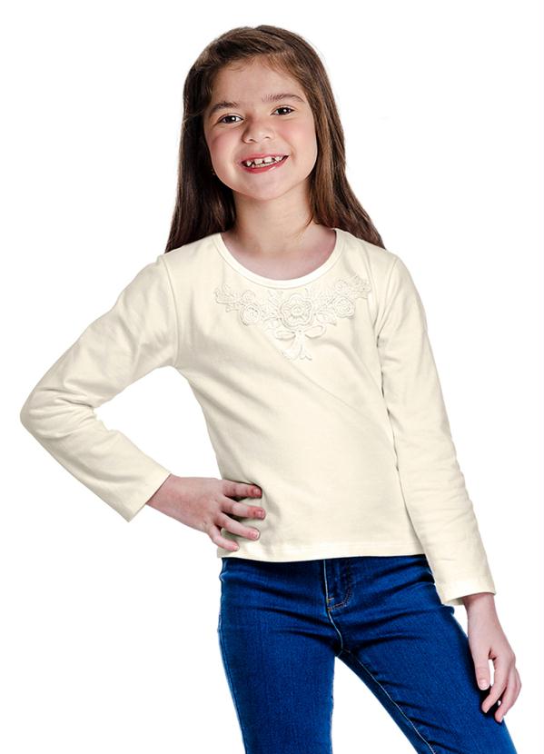 Rovi Kids - Blusa Infantil Manga Longa Guipir Bege