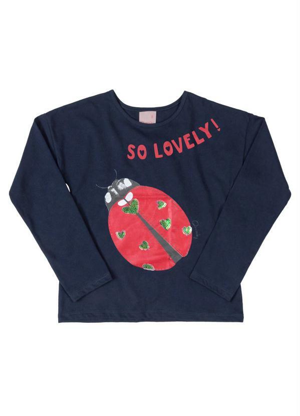 Quimby - Blusa Infantil Manga Longa Joaninha Azul