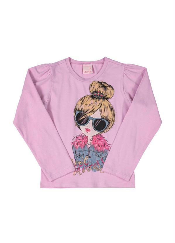 Blusa Infantil Menina Manga Longa Strass Brilho com Estampa de