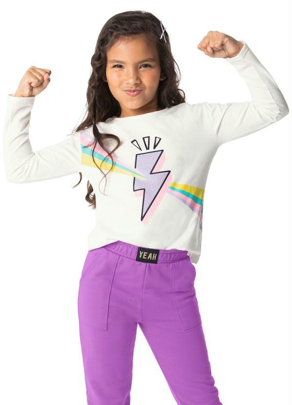 Malwee Kids - Blusa Infantil Menina Raio Manga Longa Off White