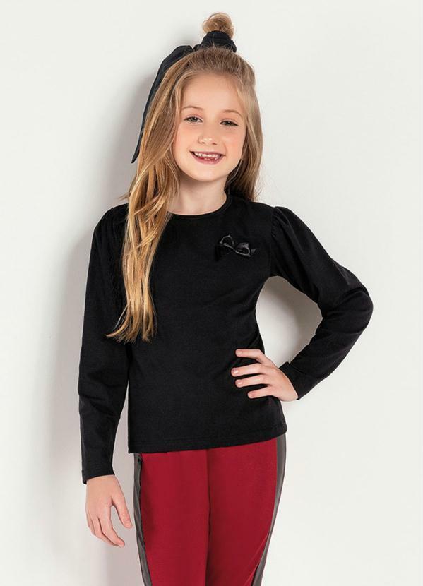 Outlet - Blusa Infantil Preta Mangas Longas Bufante