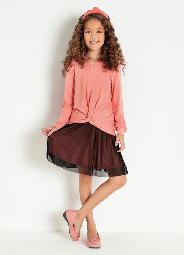 Outlet - Blusa Infantil Rose com Nó na Barra e Pérolas 5