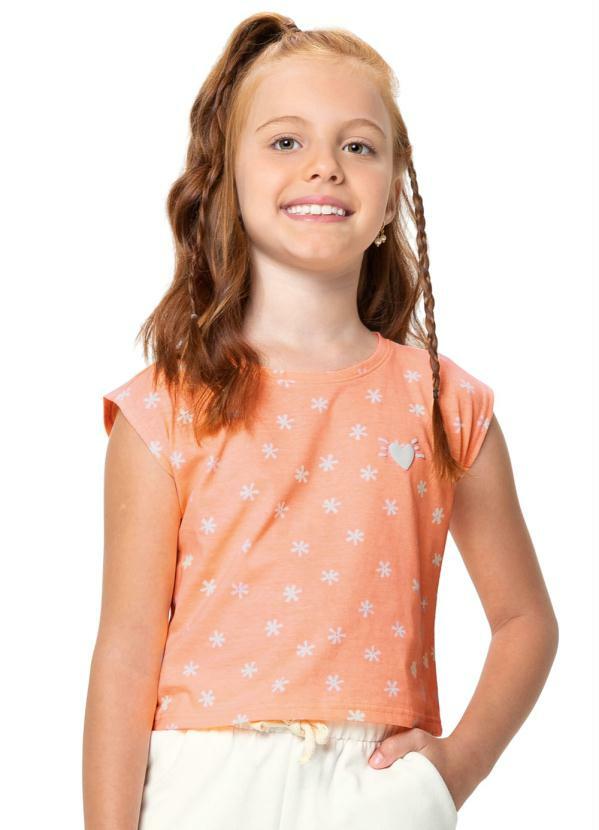 Malwee Kids - Blusa Laranja Flores sem Manga Menina