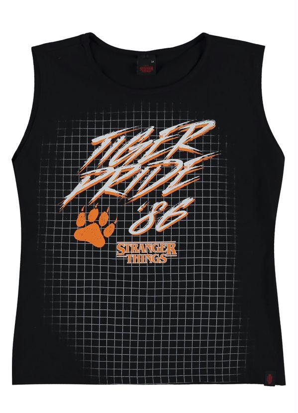Malwee Kids - Blusa Preta Stranger Things Tiger Pride Menina