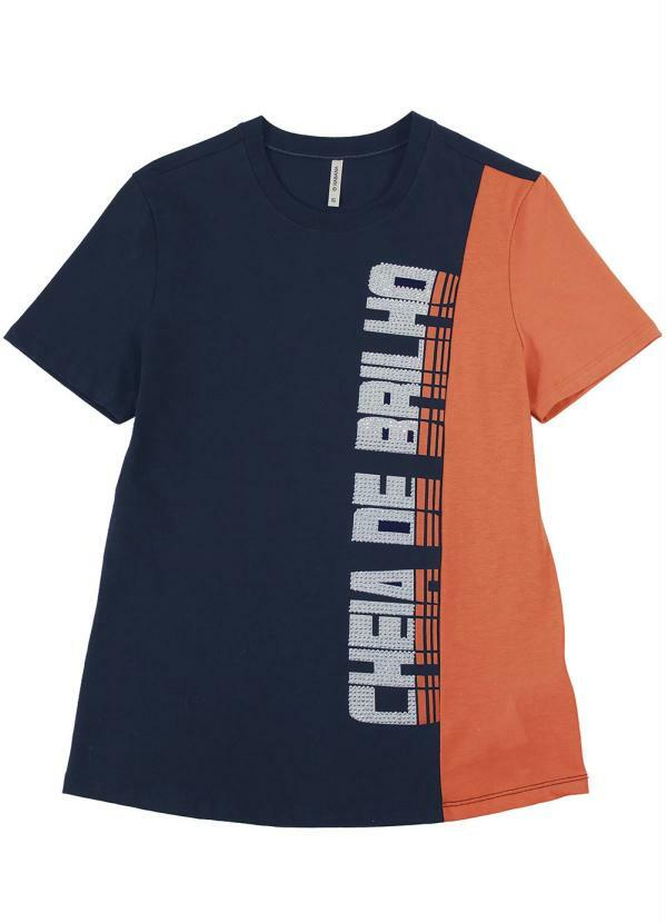 Habana - T-Shirt em Meia Malha com Aplicação Azul