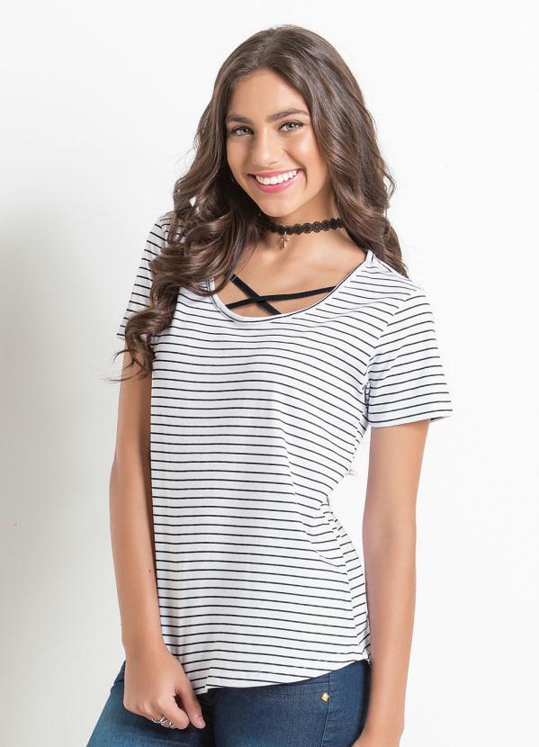Outlet - T-Shirt Mullet Listrada com Strappy Juvenil