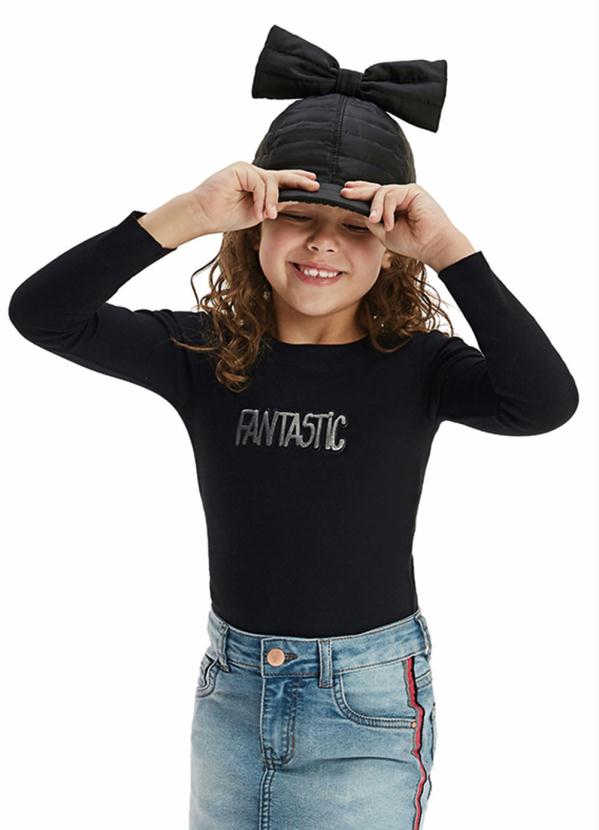 Malwee Kids - Body Preto com Aplique Termocolante