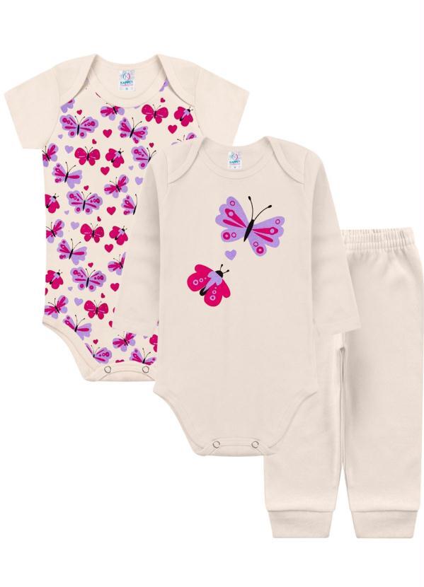 Rovi Kids - Kit Body Infantil Feminino 3 Peças Kappes Branco