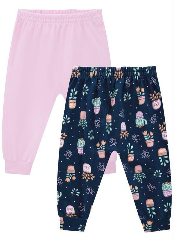Brandili Baby - Kit de Calças Jogger Menina de Plantinhas Azul