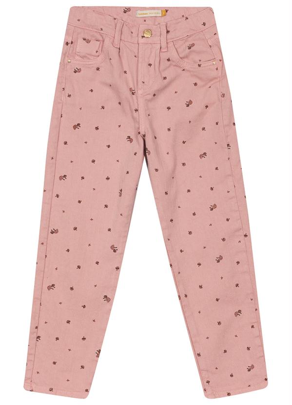 Carinhoso - Calça Mom Sarja Menina Cogumelos Rosa