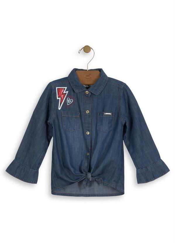Up Baby - Camisa Jeans Manga Longa Bebê Azul