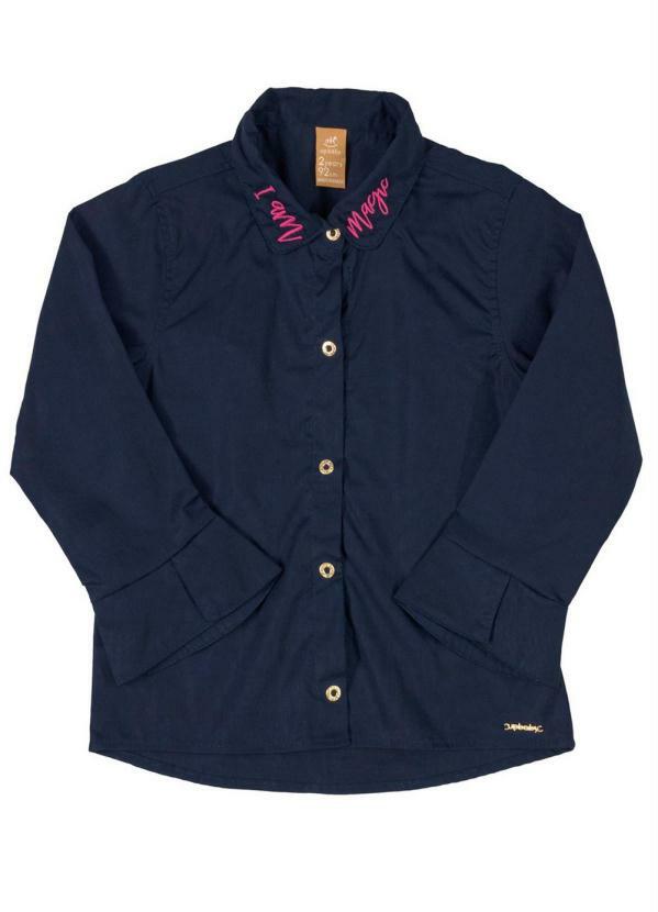 Up Baby - Camisa Manga Longa em Tricoline Azul