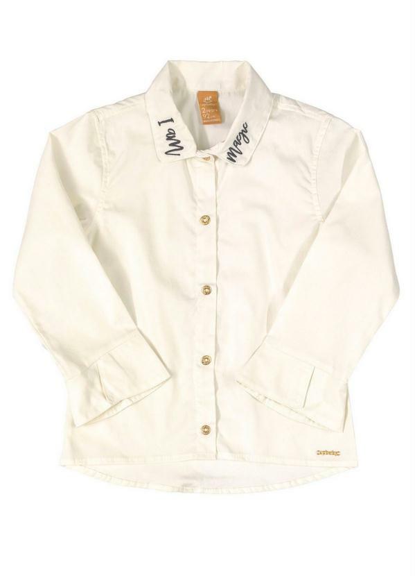 Up Baby - Camisa Manga Longa em Tricoline Bege