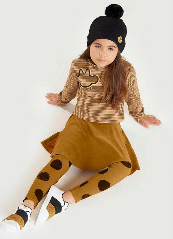 Lilica Ripilica Blusão Listrado Manga Longa Infantil Marrom