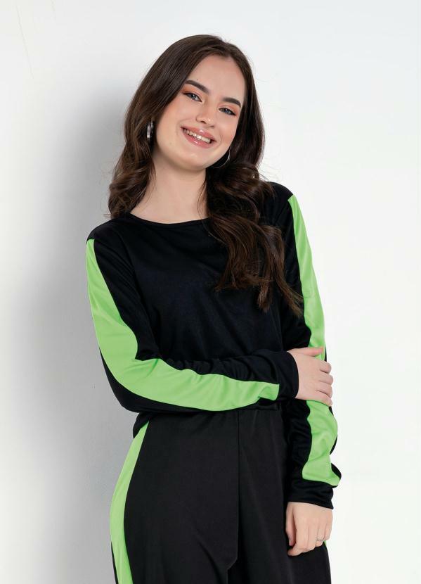 Outlet - Casaco Juvenil com Punhos Preto e Verde Neon