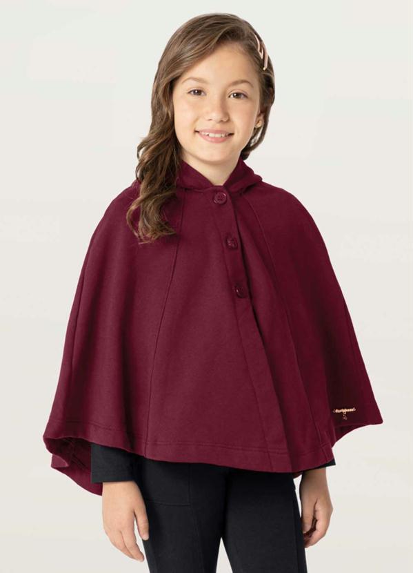 Carinhoso - Poncho Bordô em Moletom Flanelado