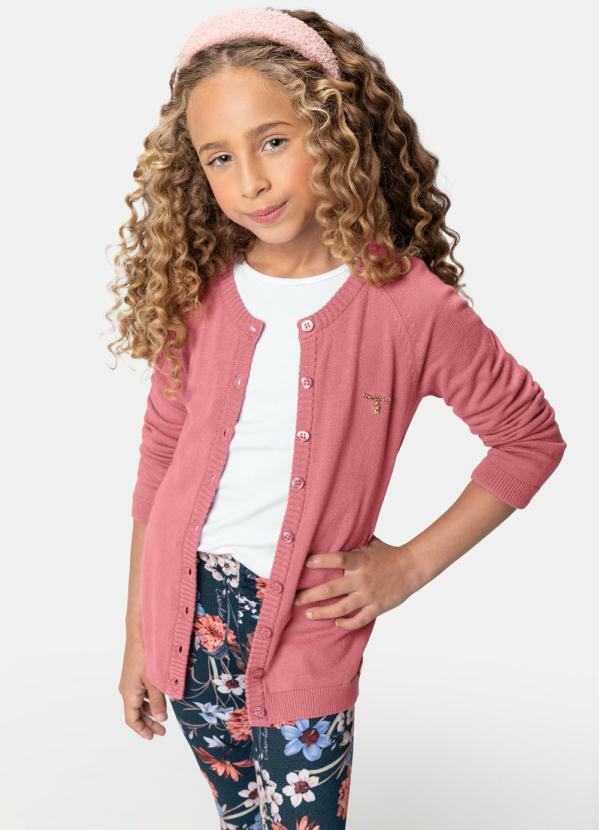 Carinhoso - Cardigan Rosa em Tricô Menina