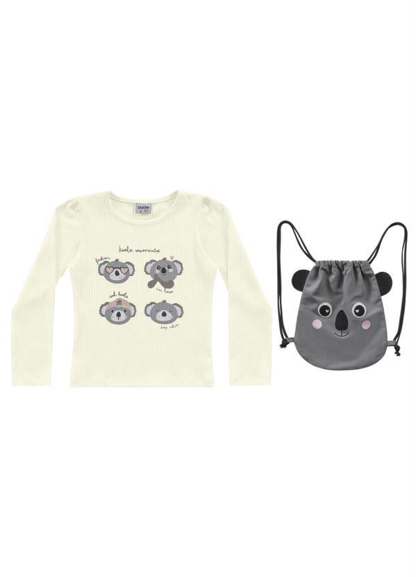 Fakini Kids - Conjunto Blusa Bege e Bolsa Coala