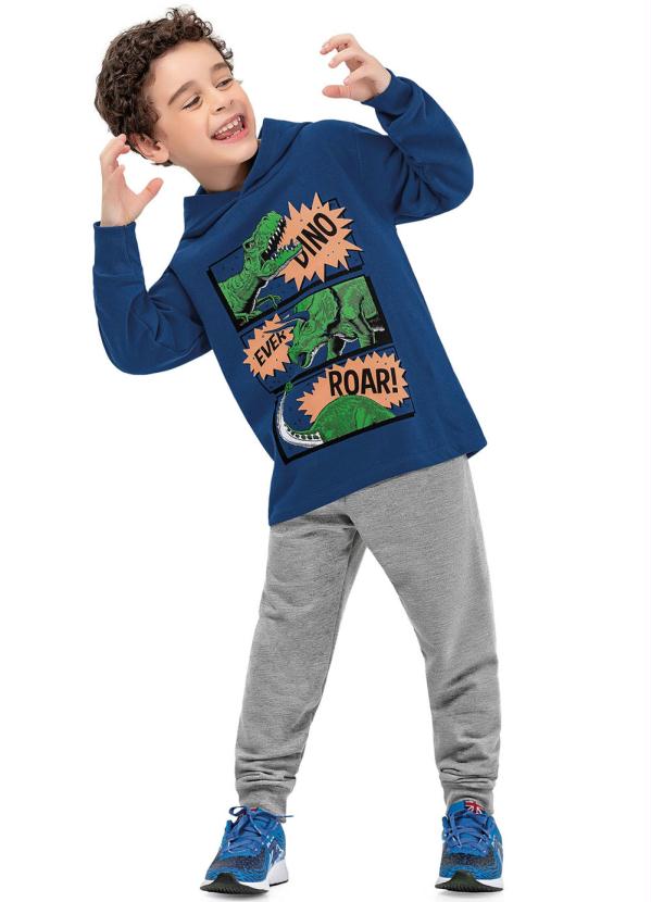 For Fun - Conjunto Casaco com Capuz e Calça Azul,Mescla