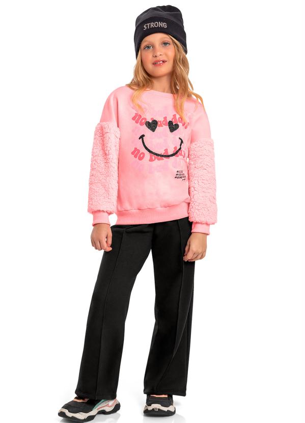 Quimby - Conjunto Infantil Blusão e Calça Wide Leg Rosa