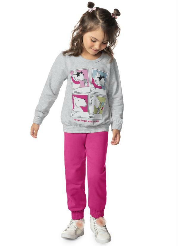 Rovi Kids - Conjunto Infantil Feminino Quadrinhos Cinza