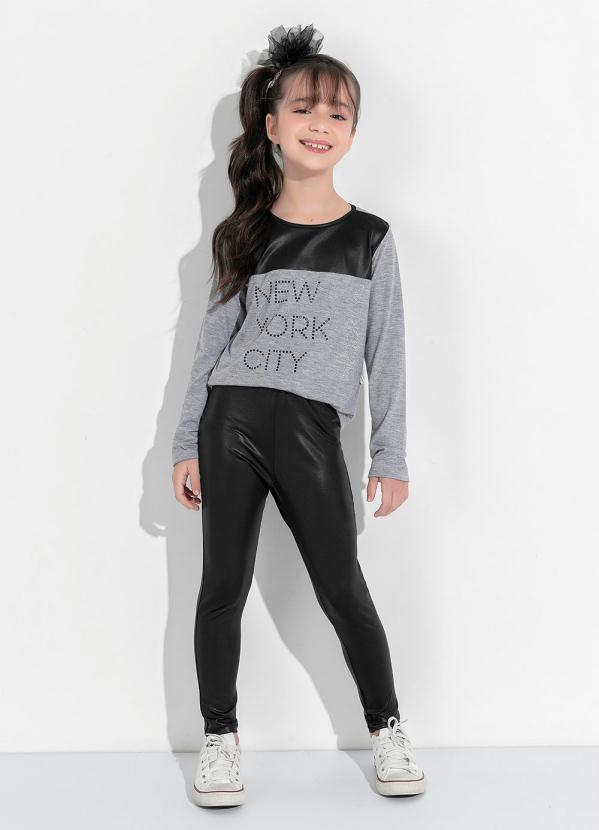 Kolormagic - Conjunto Infantil Longo Mescla/Preto com Recorte