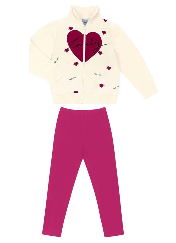 Select - Conjunto Jaqueta com Legging Coração Bege