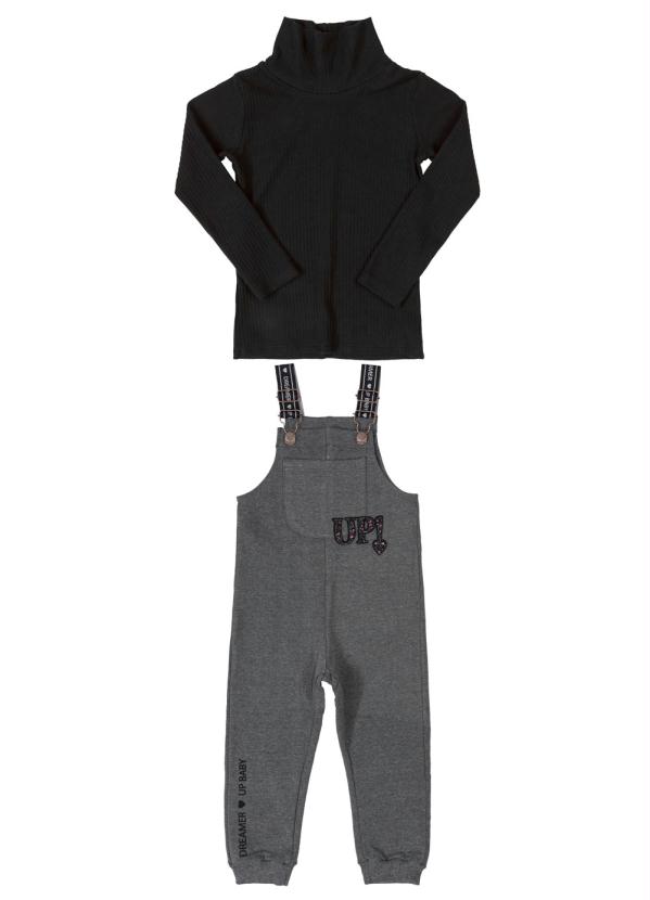Up Baby - Conjunto Jardineira e Blusa Cinza