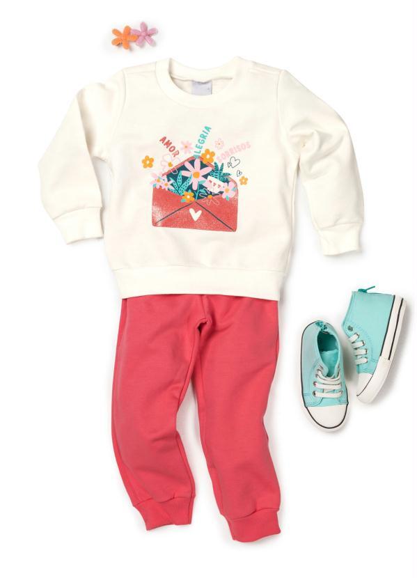 Malwee Kids - Conjunto Off White Carta em Moletom