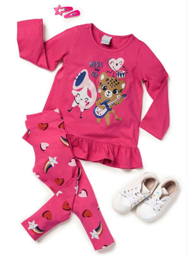 Malwee Kids - Conjunto Rosa Escuro Estrelinha