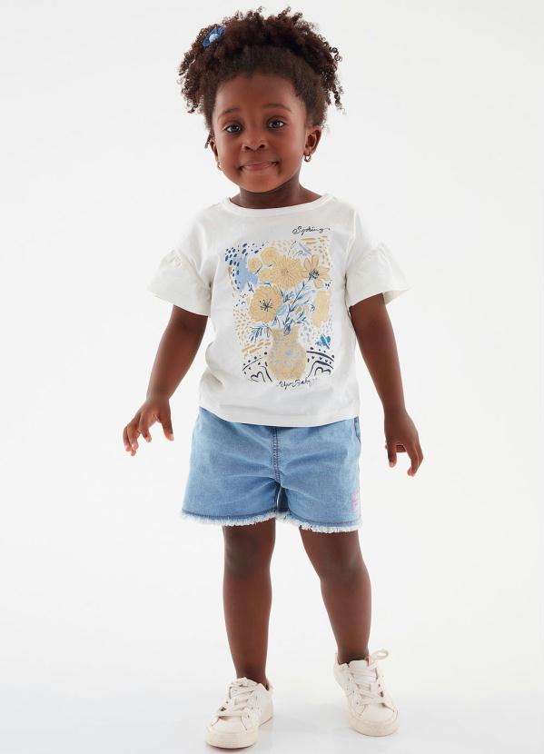 Up Baby - Blusa Manga Curta Estampa Infantil Branco