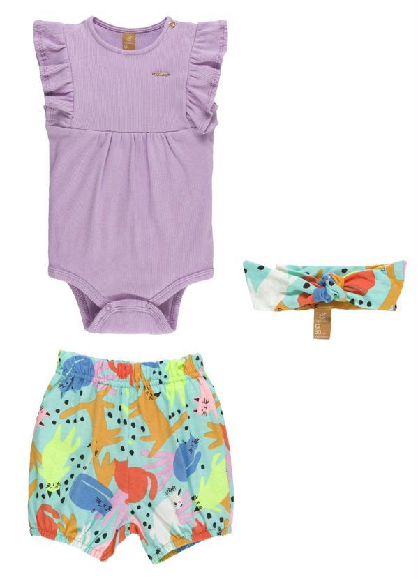 Up Baby - Body, Short e Faixa Cabelo Menina Roxo